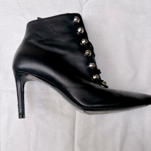 Balenciaga Black Leather Pointed Toe Studded Lace Up Ankle Boots Size 36 - Picture 3 of 8